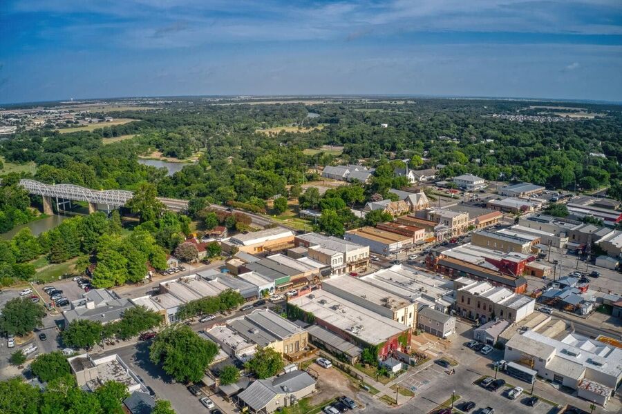 Aerial view of downtown Bastrop, Texas